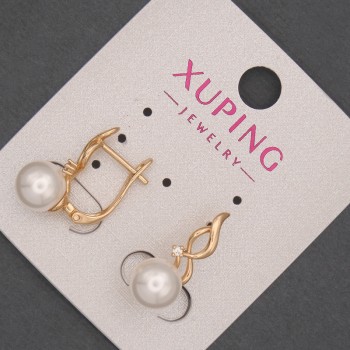 Xuping Earrings with White Crystals and Mallorca Pearl, 8 mm diameter ±, 20 mm length ±, 18K Gold Plating