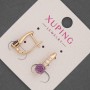 Xuping Earrings with White Crystals and a Purple Crystal, 6 mm diameter, 17 mm length, 18K Gold Plating