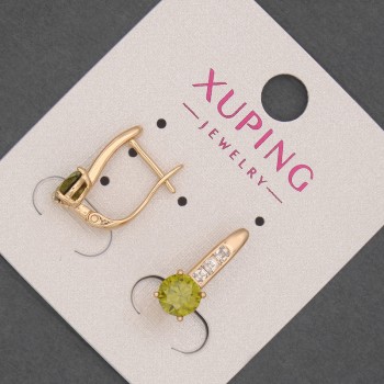 Xuping Earrings with White Crystals and Olive Crystal, Diameter 6 mm ±, Length 17 mm ±, 18K Gold Plating