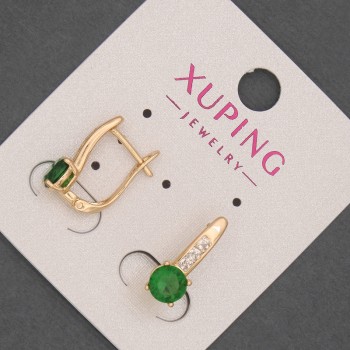 Earrings Xuping with white crystals and green crystal, diameter 6mm ±, length 17mm ±, 18K Gold Plating