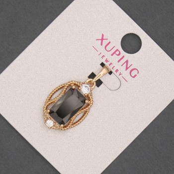 Xuping Pendant with Black Crystal and White Rhinestones, 14mm Diameter +/-, Length 28mm +/-, 18K Gold Plating