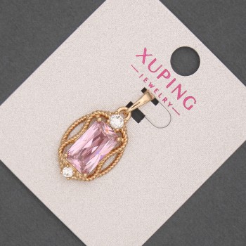 Xuping Pendant with Pink Crystal, 14 mm Diameter, 28 mm Length, 18K Gold Plating