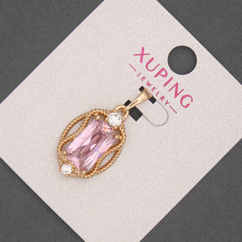 Xuping Pendant with Pink Crystal, 14 mm Diameter, 28 mm Length, 18K Gold Plating