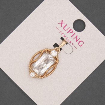 Xuping Pendant with White Crystal, 14 mm Diameter, 28 mm Length, 18K Plating