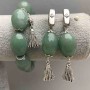 Jadeite Bracelet and Earrings Set, Faceted Oval Jadeite, 21×15 mm diameter, 64 mm length ±, with metal inserts, stretch bracelet length 18 cm ±