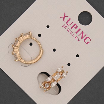 Xuping Hoop Earrings with White Crystals, 5 mm Diameter, 15 mm Length, 18K Gold Plating