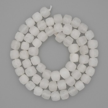 White Quartz Beads, Faceted Cube 6.5mm on Thread, Length 39cm+