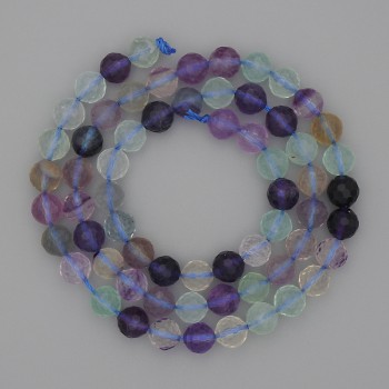 Natural fluorite beads – faceted round beads, diameter 6 mm, length approx. 38 cm