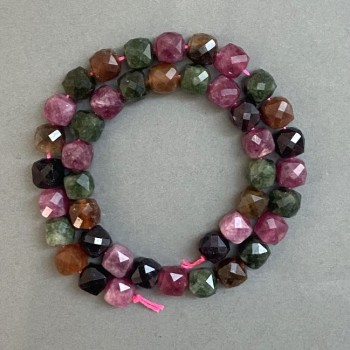 Tourmaline Beads Faceted Cube 9x9mm ± on Thread, Length 37 cm ±