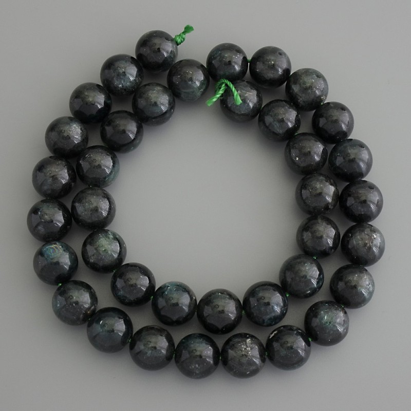 Emerald Fuxite (Muscovite) Smooth Bead, 10 mm Diameter ±, on a Thread, Length 39 cm+