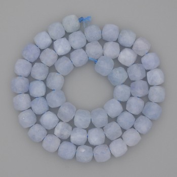 Aquamarine Beads, Faceted Cube, 7x7 mm, 38 cm Length on Thread