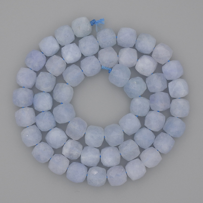 Aquamarine Beads, Faceted Cube, 7x7 mm, 38 cm Length on Thread