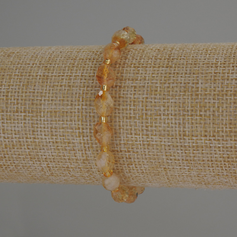 Citrine bracelet 'Faceted Grain', bead diameter 8×6 mm ±, with 3 mm seed bead accents ±, length 18 cm stretch