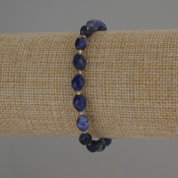 Sodalite Bracelet with Faceted Grain Beads, 8x6 mm, with 3 mm seed beads, 18 cm length (stretch)