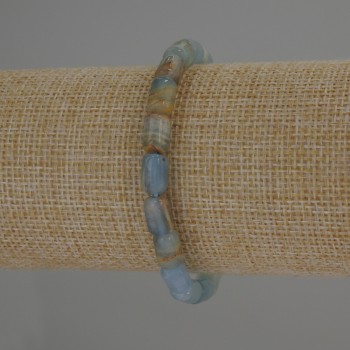 Blue Calcite Bracelet, Cylindrical Beads, Diameter 9x6 mm, Length 18 mm, Stretch