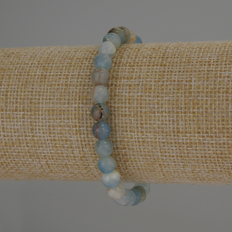 Blue Calcite Bracelet with Smooth Beads, 6mm Diameter, 18mm Length, Stretch