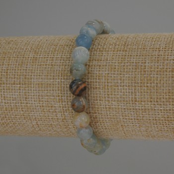 Blue Calcite Bracelet with Smooth Beads, 8 mm Diameter, about 18 mm Length - Stretch