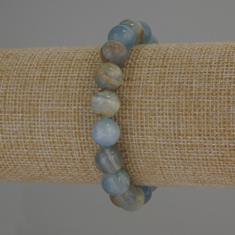 Blue Calcite Bracelet with Smooth Beads, 10 mm Diameter, 18 mm Length, Stretch