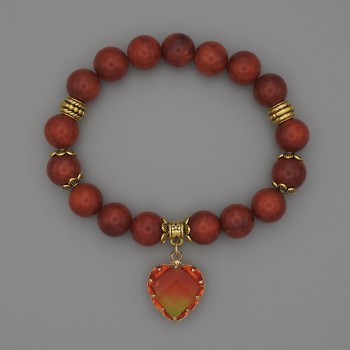 Bracelet with red jasper smooth beads, 10 mm diameter +/-, with metal inserts, length 18 mm +/- stretch