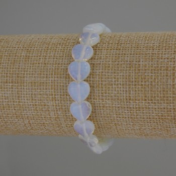 Moonstone Heart Bracelet, 10 x 10 mm diameter, stretchy, 18 cm length