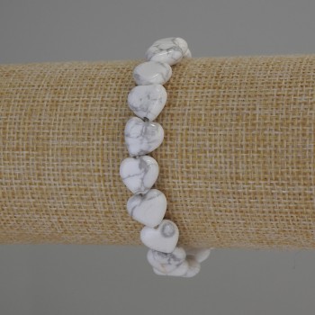 Kaholong bracelet, natural stone, heart shape, 10x10 mm diameter, 18 cm length, stretch