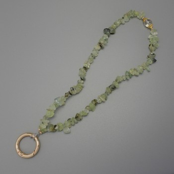 Prehnite Chip Keychain 4–10×2–4 mm ± with Ring, diameter 24 mm ±, length 22 cm ±