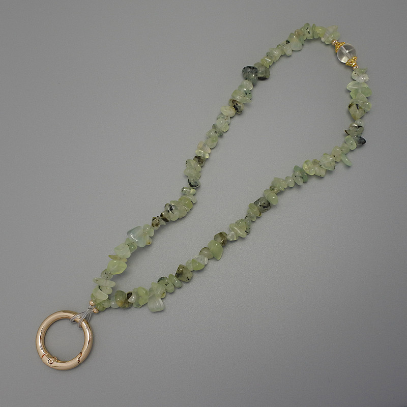 Prehnite Chip Keychain 4–10×2–4 mm ± with Ring, diameter 24 mm ±, length 22 cm ±