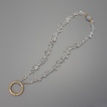 Keychain with rock crystal shard 4-8×2-5 mm +/- ring, diameter 24 mm +/-, length 22 cm +/-