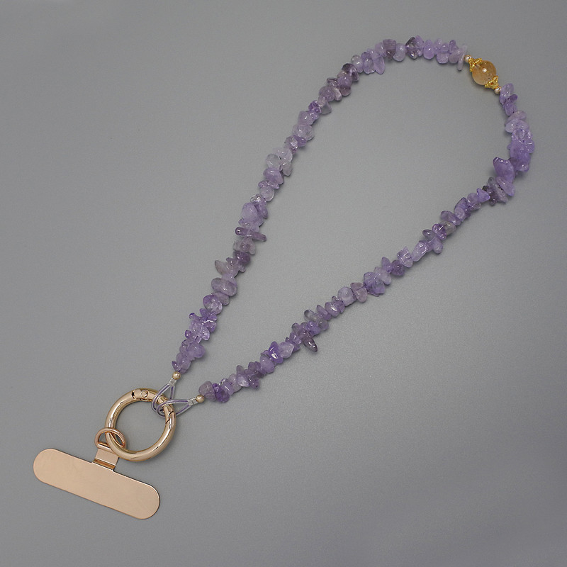 Phone Holder Chain Charm with Amethyst Chip Beads, 7x2-3 mm, Ring Diameter 24 mm, Length 24 cm