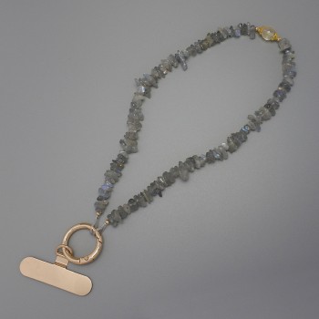 Keychain Chain with Labradorite Chip 7x2-3mm+- Ring, Diameter 24mm+-, Length 24cm+-