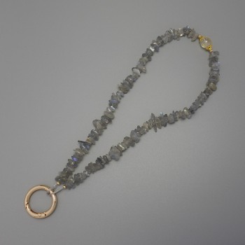 Labradorite Chip Keychain 7×2–3 mm, ring, 24 mm diameter, length 22 cm