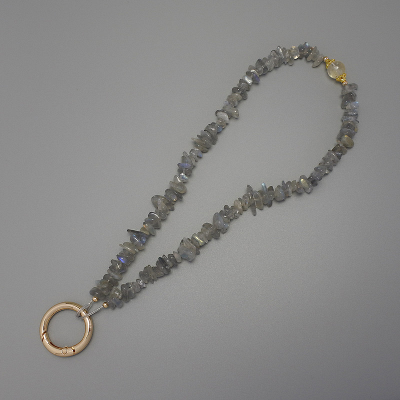 Labradorite Chip Keychain 7×2–3 mm, ring, 24 mm diameter, length 22 cm