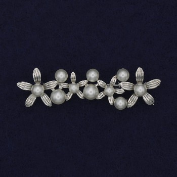 Brooch 'Flowerlets with Pearls' silver-tone metal 55x17mm+
