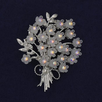 Flower Brooch with Colorful Rhinestones, 40x48 mm +/- Silver Metal