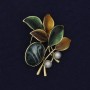 Brooch Sprig with Cabochon and Pearls, Colorful Enamel on Gold-Tone Metal 48x40mm+