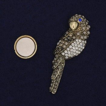 Parrot Magnetic Brooch with Rhinestones, Gold-Toned Metal, 54×17 mm+