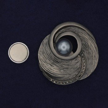 Magnetic Brooch Accent with Pearl, Crystals, Silver-Toned Metal 50mm+