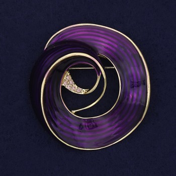 Accent Brooch with Purple Enamel and Purple Crystals, Gold-Tone Metal, 48x45mm+