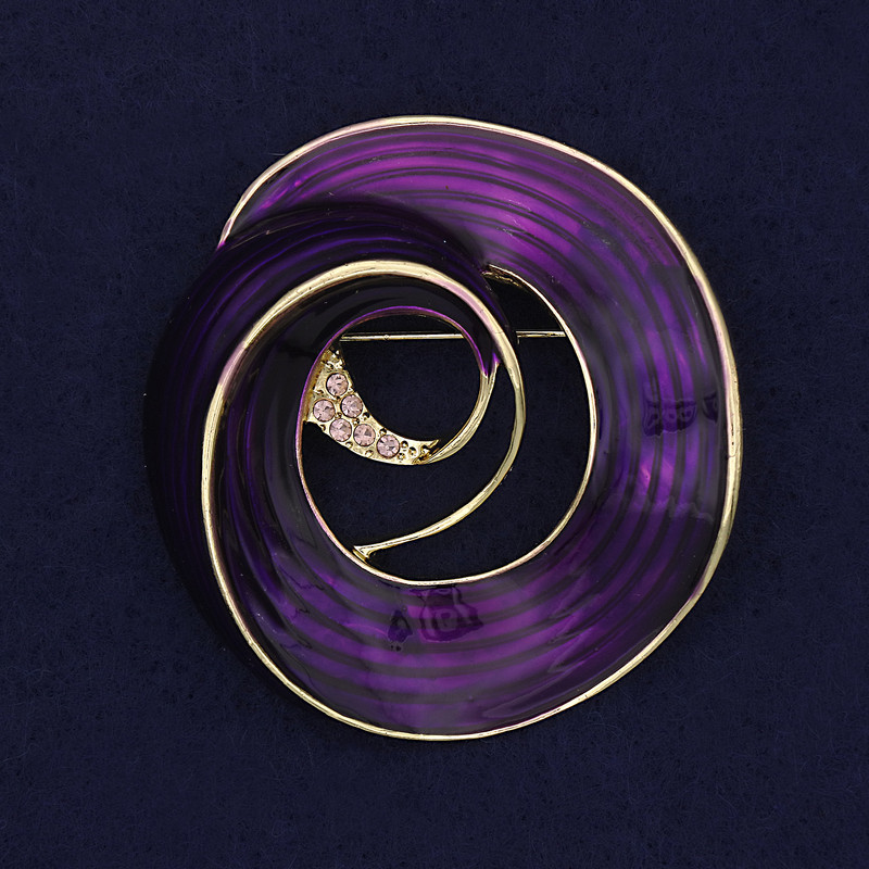 Accent Brooch with Purple Enamel and Purple Crystals, Gold-Tone Metal, 48x45mm+