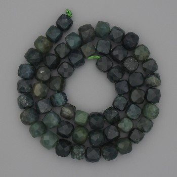 Green Jasper Beads, Faceted Cube 7 mm+- on Thread, Length 38 cm+