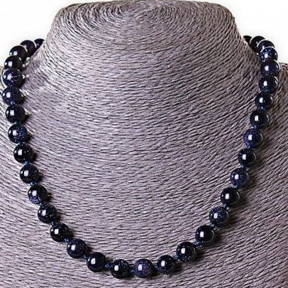Aventurine Necklace (synthetic) Blue Sand Night of Cairo, smooth beads 12mm, length ±45 cm