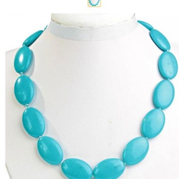Blue Turquoise Bead Necklace, Artificial Oval 20×30 mm, Length 49 cm