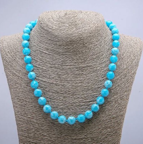 Larimar Necklace with Smooth Beads, Diameter about 10 mm, Length 46 cm+