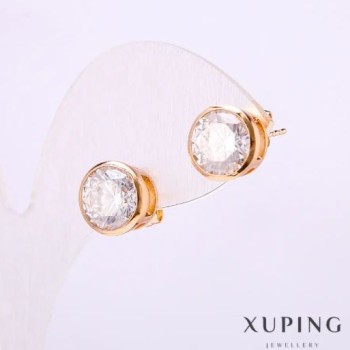 Discount! Xuping Stud Earrings with White Stones, 10 mm Diameter, 18K Gold Plating