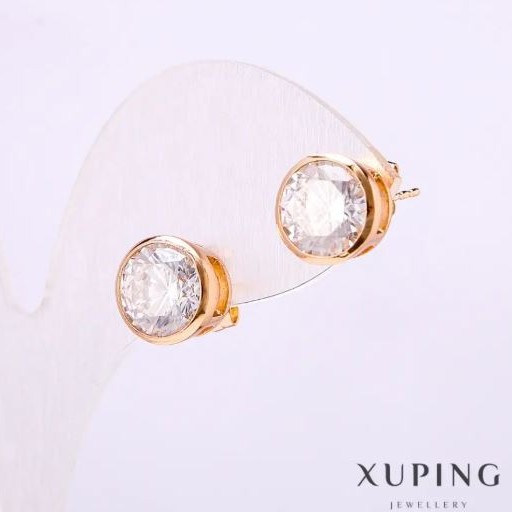 Discount! Xuping Stud Earrings with White Stones, 10 mm Diameter, 18K Gold Plating