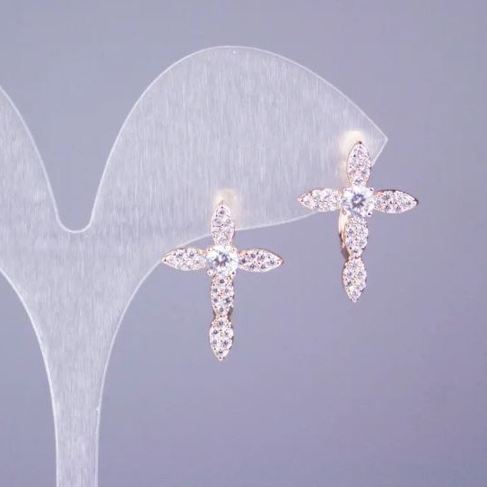 Discount! Xuping Earrings 18K Gold Plating with White Crystals in the Shape of a Cross, diameter 20×15 mm+