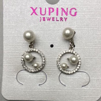 Earrings Xuping rhodium-plated with Mallorca pearls, diameter 10 mm+-, length 20 mm+-