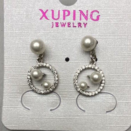 Earrings Xuping rhodium-plated with Mallorca pearls, diameter 10 mm+-, length 20 mm+-