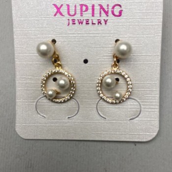 Xuping Pearl Earrings, 10 mm diameter, 20 mm length, 18K Gold Plating