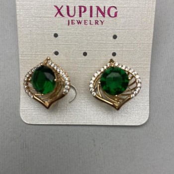Xuping Earrings with White Crystals and Green Crystal, 17 mm Diameter ±, 17 mm Length ±, 18K Gold Plating